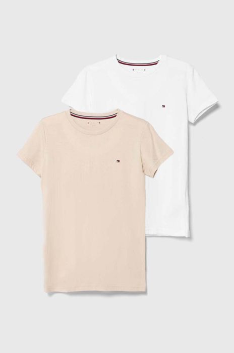 Дитяча бавовняна футболка Tommy Hilfiger 2-pack колір бежевий однотонний