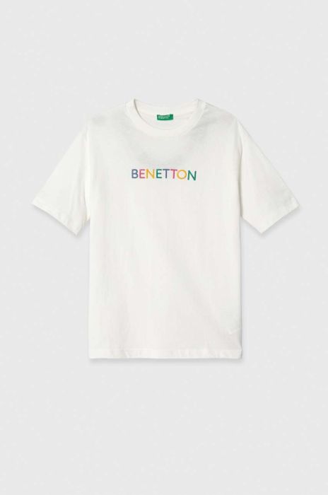 Дитяча бавовняна футболка United Colors of Benetton колір білий з принтом (3493917)
