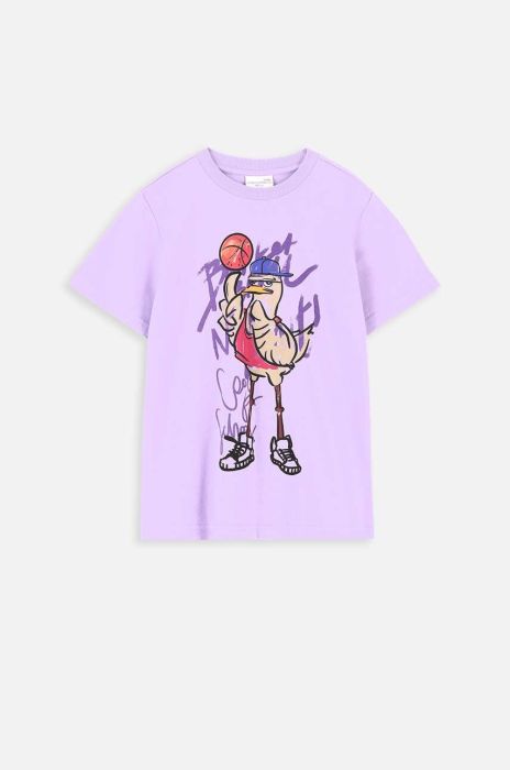 Дитяча бавовняна футболка Coccodrillo колір фіолетовий з принтом (3495759)