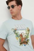 Бавовняна футболка Guess колір бірюзовий з принтом
