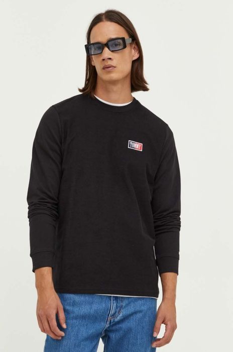 Бавовняний лонгслів Tommy Jeans колір чорний з аплікацією (3282063)