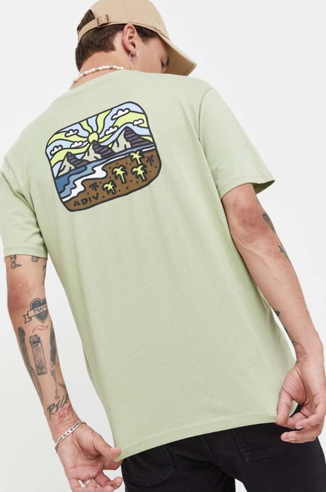 Бавовняна футболка Billabong колір зелений з принтом (3451992)