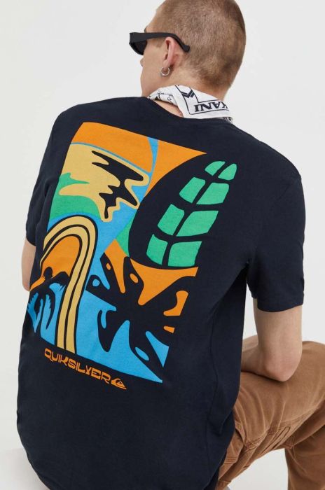 Бавовняна футболка Quiksilver колір чорний з принтом (3498098)