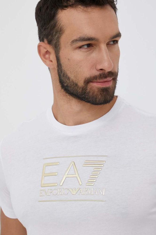Бавовняна футболка EA7 Emporio Armani колір білий з принтом (3360838)