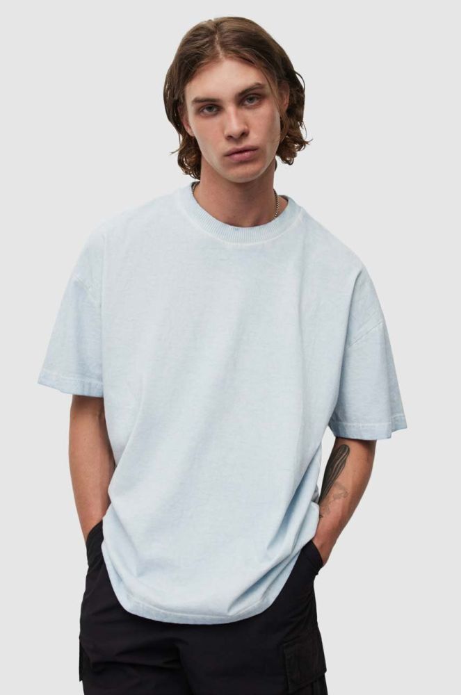 Бавовняна футболка AllSaints Max однотонна колір блакитний