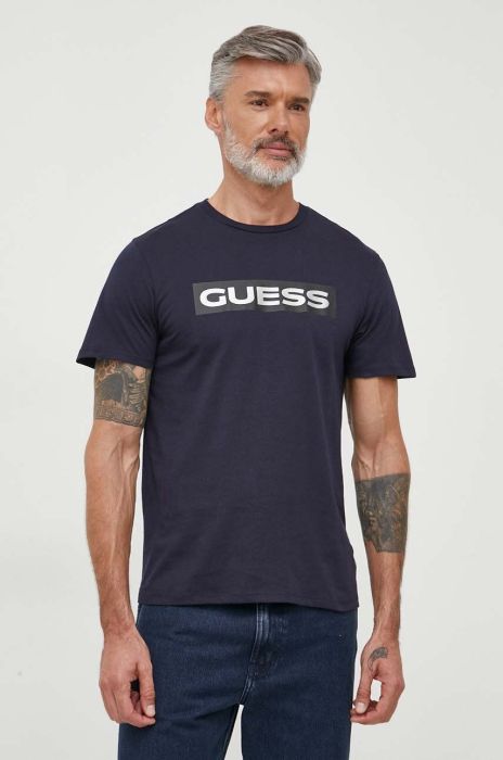 Бавовняна футболка Guess чоловічий колір синій з принтом (3619423)