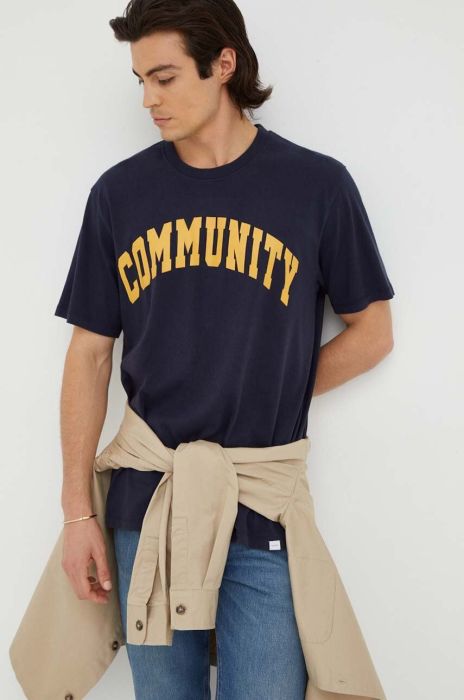 Бавовняна футболка Les Deux колір синій з принтом (3475200)