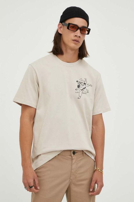 Бавовняна футболка Les Deux колір бежевий з принтом (3373777)