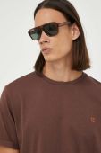 Бавовняна футболка Les Deux колір коричневий однотонний