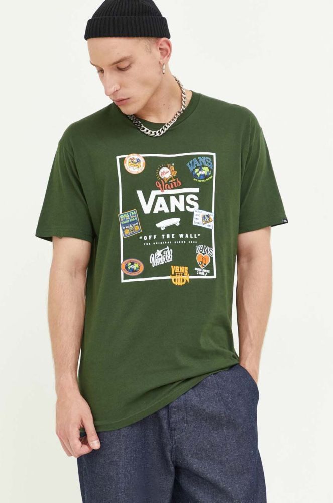 Бавовняна футболка Vans колір зелений з принтом (3380023)