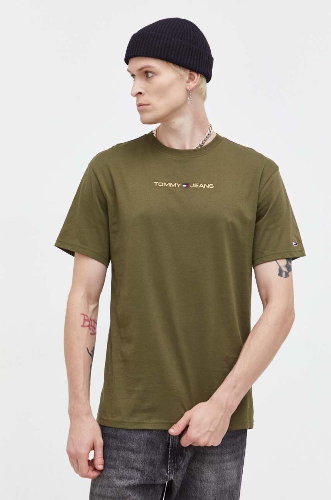 Бавовняна футболка Tommy Jeans колір зелений з аплікацією (3426652)