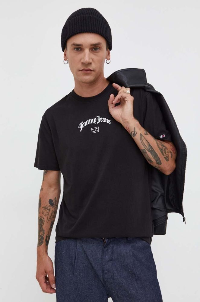Бавовняна футболка Tommy Jeans колір чорний з принтом (3543097)