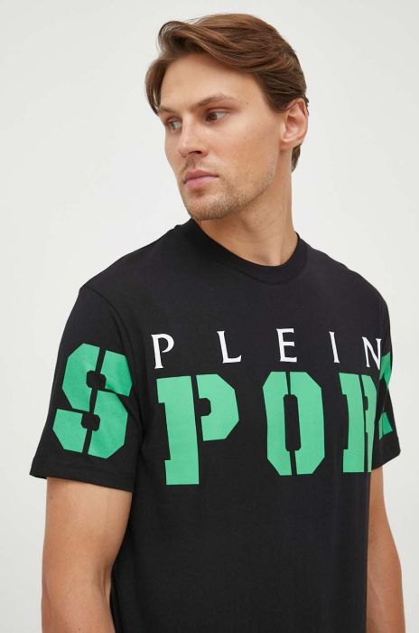 Бавовняна футболка PLEIN SPORT колір чорний з принтом (3578711)