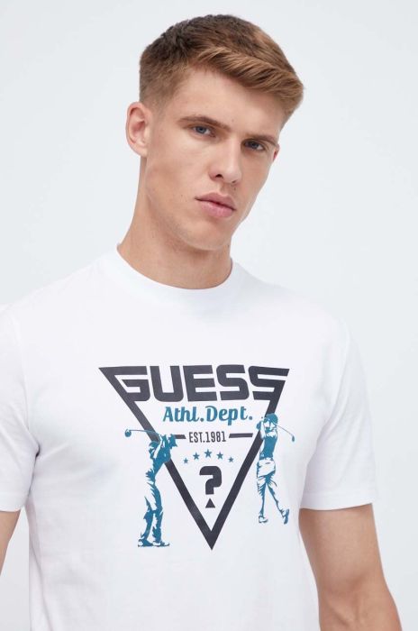 Футболка Guess чоловіча колір білий з принтом (3628506)