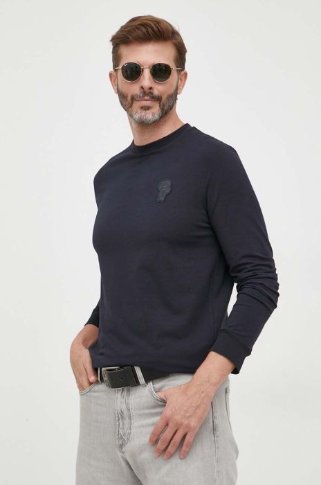 Лонгслів Karl Lagerfeld чоловічий колір синій з аплікацією