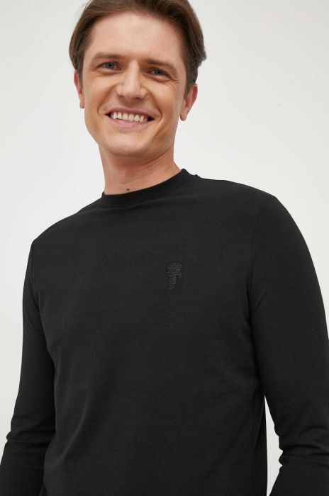 Лонгслів Karl Lagerfeld чоловічий колір чорний однотонний (3534979)