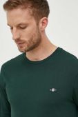 Бавовняний лонгслів Gant колір зелений однотонний