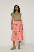 Бавовняна спідниця Medicine колір рожевий midi розкльошена