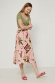 Льняна спідниця Medicine колір рожевий midi розкльошена