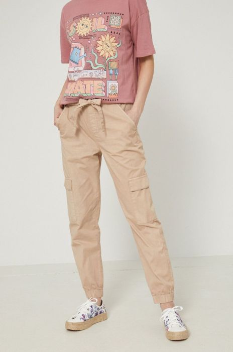 Бавовняні штани Medicine жіночі колір бежевий фасон jogger висока посадка