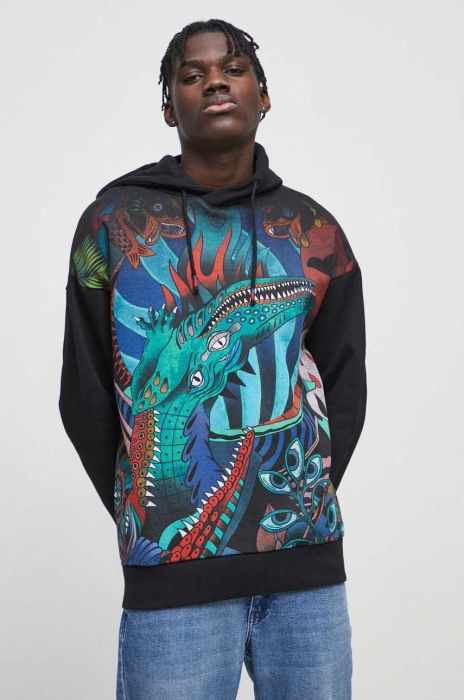 Кофта Medicine чоловіча колір чорний з капюшоном з принтом (3047981)