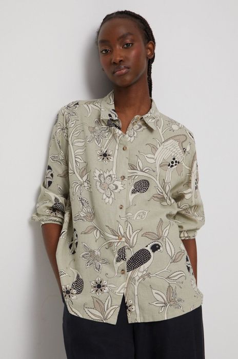 Сорочка з льону Medicine жіноча колір бежевий regular класичний комір (3231093)