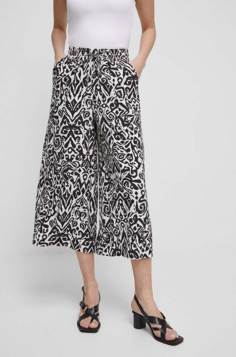 Штани з домішкою льону Medicine жіночі колір бежевий широке висока посадка