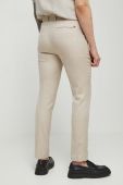 Штани з домішкою льону Medicine чоловічі колір бежевий облягаюче