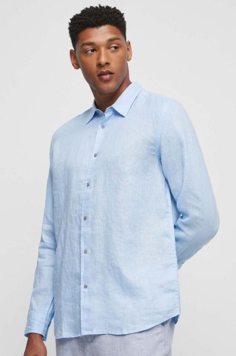 Сорочка з льону Medicine regular класичний комір колір блакитний (3349669)