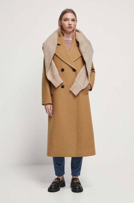 Вовняне пальто Medicine колір бежевий перехідний двобортний (3599293)