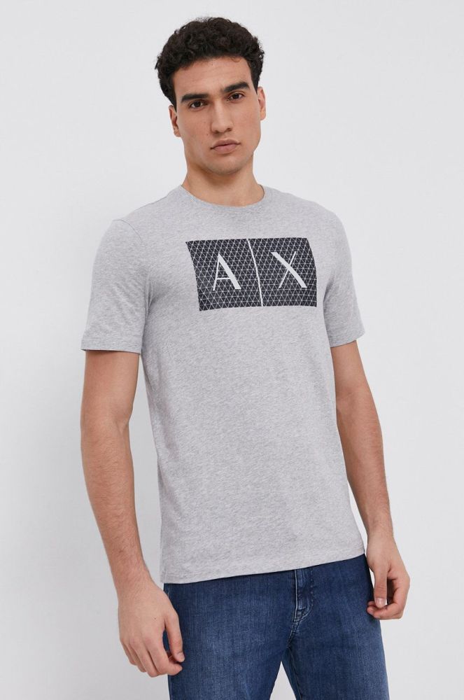 Бавовняна футболка Armani Exchange колір сірий з принтом