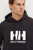 Бавовняна кофта Helly Hansen чоловіча колір чорний з капюшоном з аплікацією 33977-597