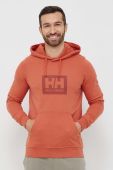 Бавовняна кофта Helly Hansen колір помаранчевий з капюшоном з принтом 53289-597