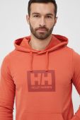Бавовняна кофта Helly Hansen колір помаранчевий з капюшоном з принтом 53289-597
