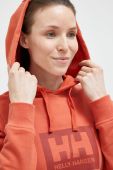 Бавовняна кофта Helly Hansen колір помаранчевий з капюшоном з принтом 53289-597