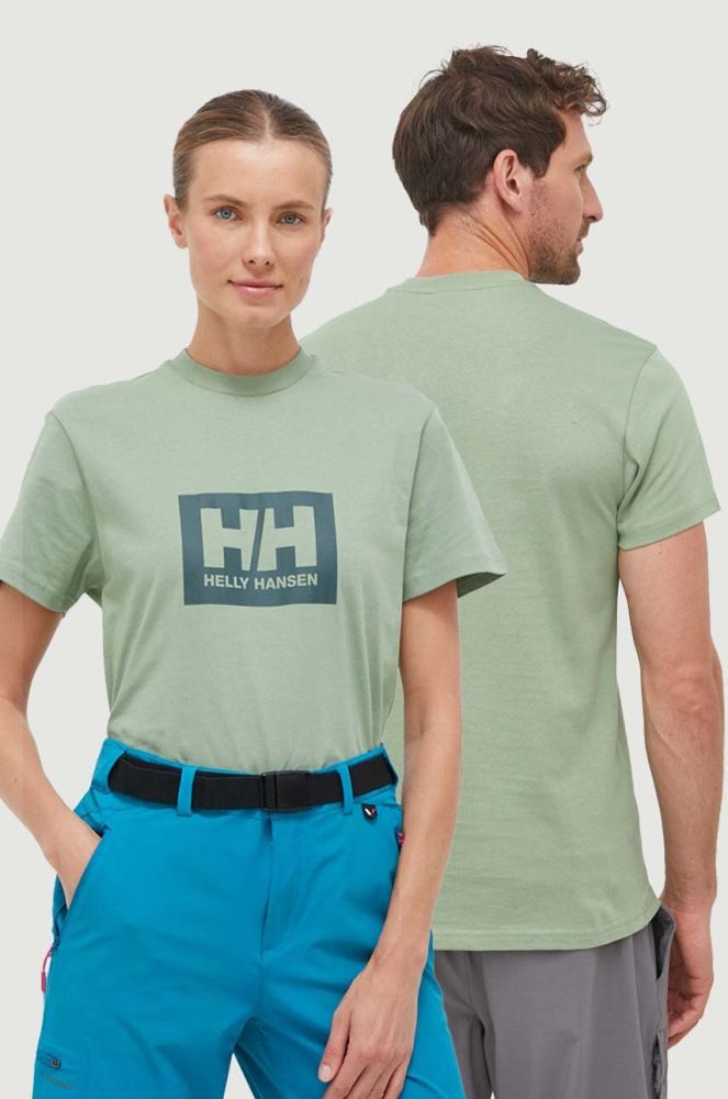 Бавовняна футболка Helly Hansen колір зелений з принтом 53285-096 (3448885)