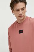 Бавовняна кофта HUGO чоловіча колір рожевий з аплікацією (3080373)