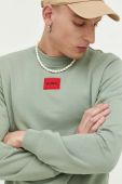 Бавовняна кофта HUGO чоловіча колір зелений з аплікацією (3308650)
