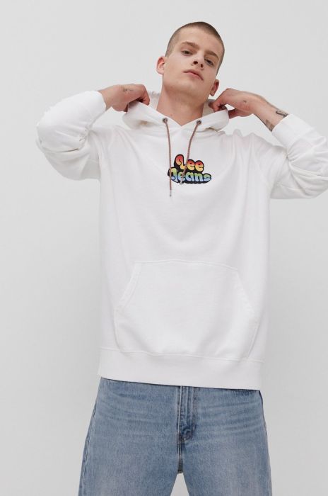 Бавовняна кофта Lee чоловіча колір білий з принтом