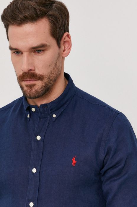 Сорочка Polo Ralph Lauren чоловіча колір синій slim комір button-down (1356499)