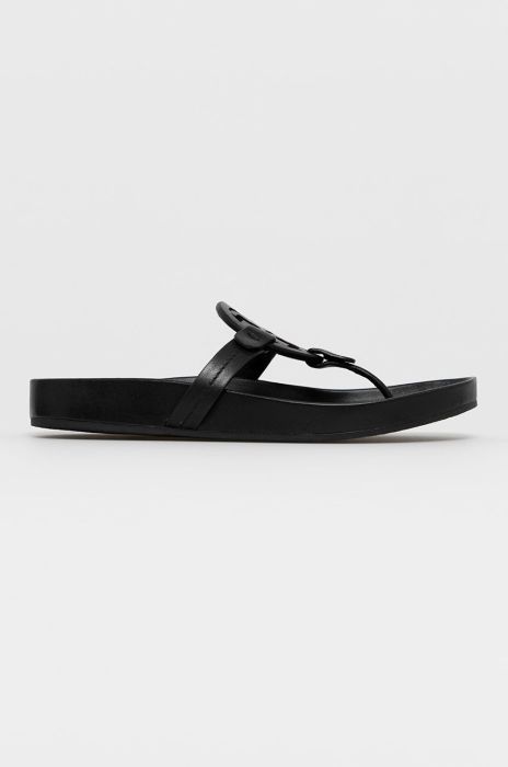 Шкіряні в'єтнамки Tory Burch жіночі колір чорний на плоскому ходу (1436004)