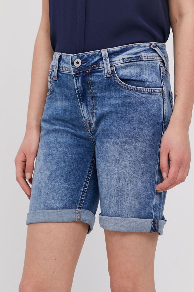 Джинсові шорти Pepe Jeans жіночі гладкі колір блакитний (1375639)