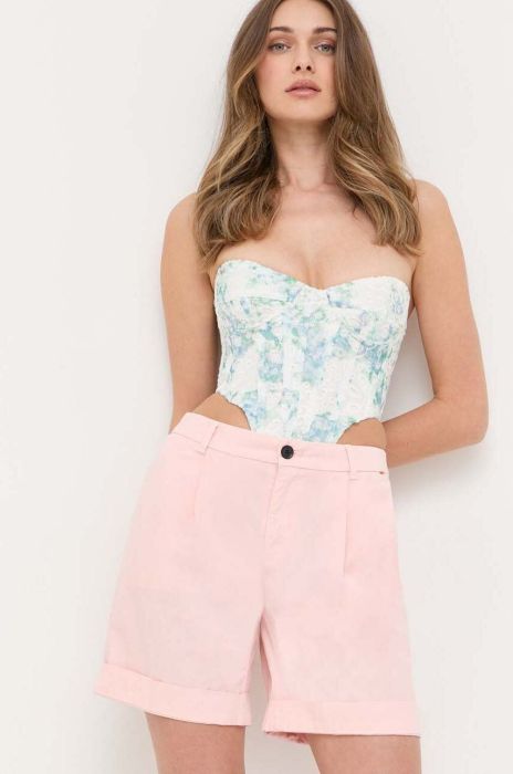 Шорти BOSS жіночі колір рожевий однотонні середня посадка