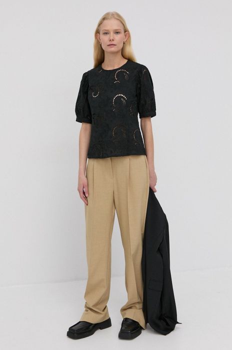 Бавовняна блузка Herskind Ida жіноча колір чорний гладка