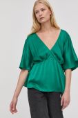 Блузка з домішкою шовку Notes du Nord жіноча колір зелений однотонна