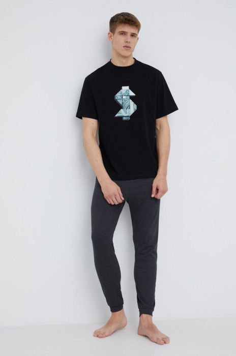 Піжама John Frank чоловіча колір чорний з принтом