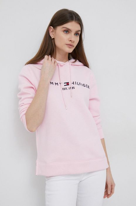 Кофта Tommy Hilfiger жіноча колір рожевий з капюшоном з аплікацією