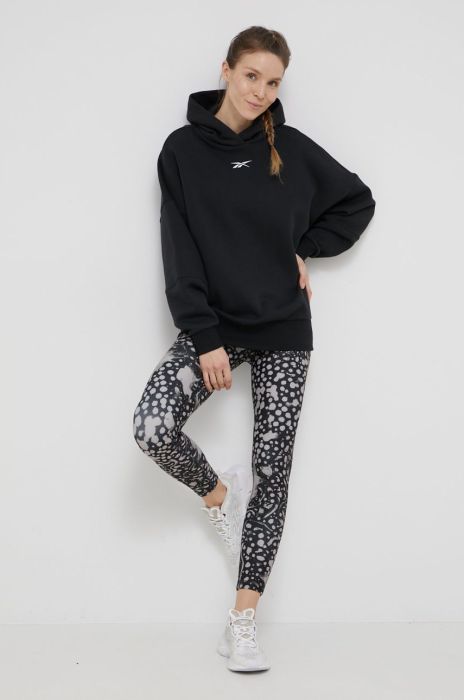 Кофта Reebok Studio Recycled жіноча колір чорний з капюшоном однотонна