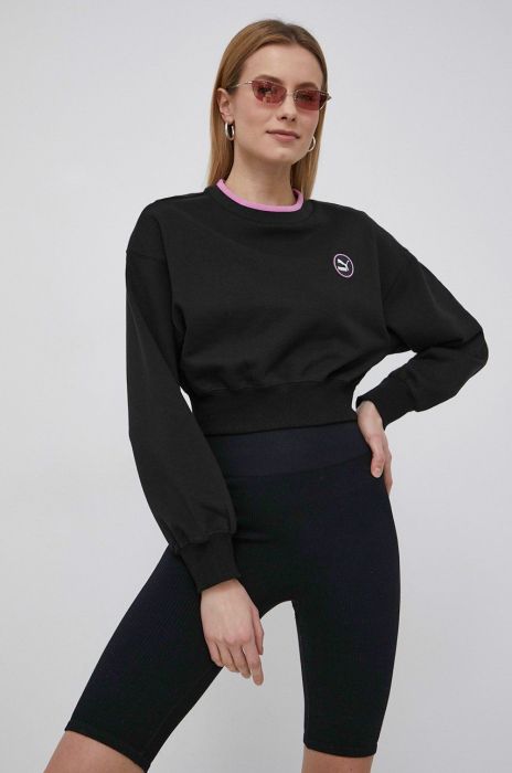 Бавовняна кофта Puma 533562 жіноча колір чорний з аплікацією 533562-01