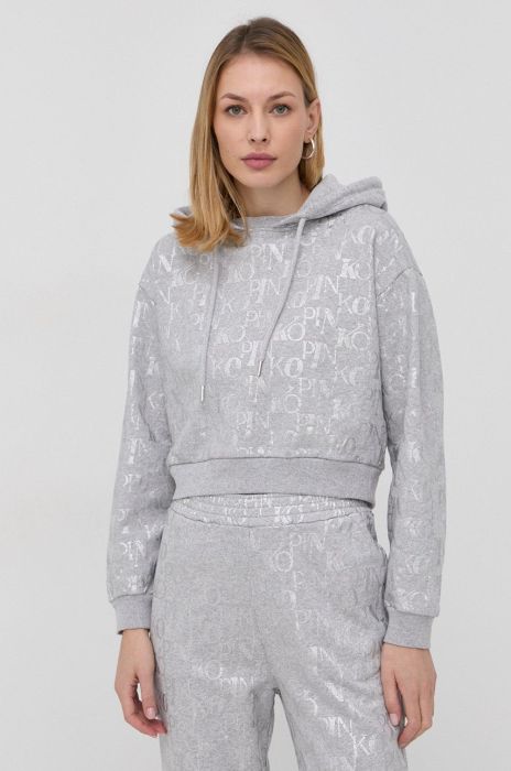 Бавовняна кофта Pinko жіноча колір сірий з капюшоном меланж